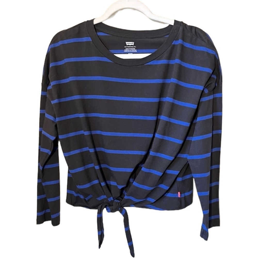 Levi's Black and Blue Striped Women's Jersey Top